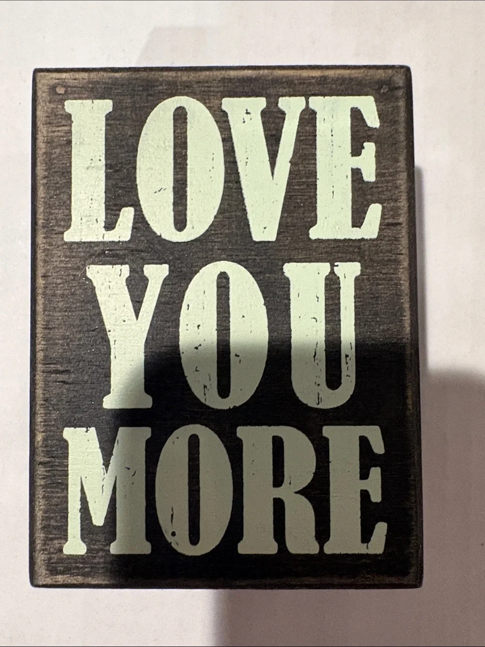 LOVE YOU MORE Wall Plaque - Mint Green Letters on Black